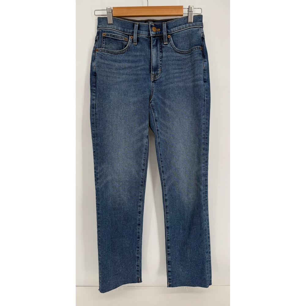 J.Crew Essential‎ Straight High Rise Raw Hem Jeans Medium Wash Blue Sz 24 Waist